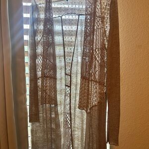 Long Beige Knit Cardigan